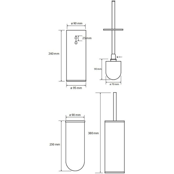 HEMATIT: Держатель для туалетной щетки отдельно стоящий / подвесной, черная щетка