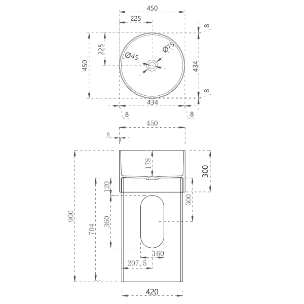 Раковина отдельностоящая прозрачная ABBER Kristall AT2701Opal-H коричневая