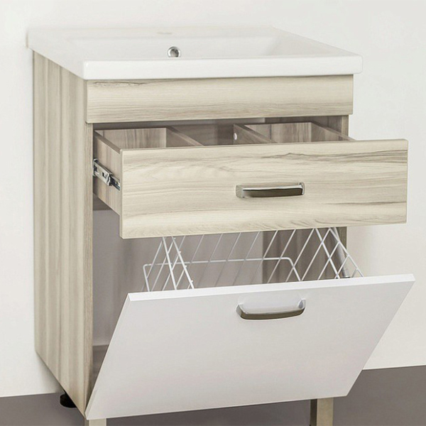 Тумба для комплекта Style Line Ориноко 60 с бельевой корзиной, белая, ориноко