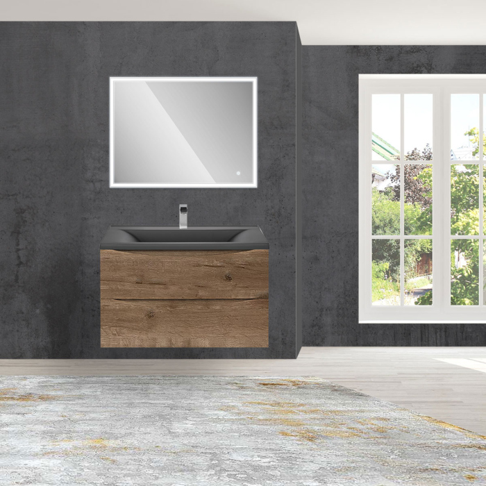 Тумба с раковиной Vincea Mia 750 подвесная, 2 выкатных ящика soft close, V.Oak, VMC-2MA750VO+VCB-3M750W