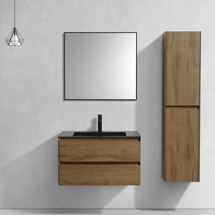Тумба с раковиной Vincea Luka 800 подвесная, 2 выкатных ящика soft-close, T.Oak, VMC-2L800TO+VCB-13800B