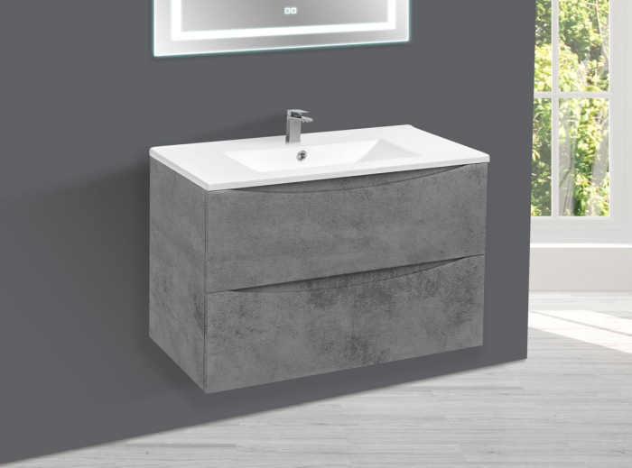 Тумба с раковиной Vincea Mia 800 подвесная, 2 выкатных ящика soft close, Beton, VMC-2MC800BT+VBS-13980