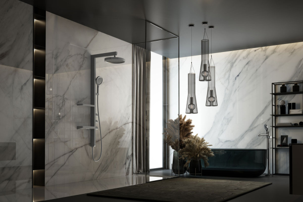 Душевая стойка Vincea Inspire VSFS-3I11GM с изливом, 30см верх душ, вороненая сталь