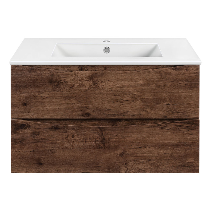Тумба с раковиной Vincea Mia 800 подвесная, 2 выкатных ящика soft close, R.Wood, VMC-2MC800RW+VBS-13980