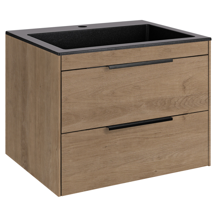 Тумба с раковиной Vincea Chiara 2D 600 подвесная, N.Oak, VMC-2C2600NO+VCB-13600G