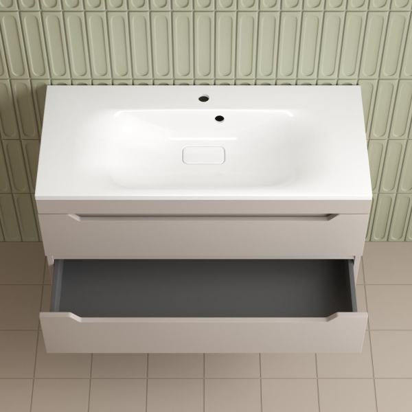 Тумба без раковины подвесная "Остин" 100 2 ящ крем эмаль PLUS, ЛС-00002409