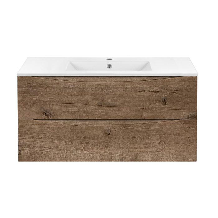 Тумба с раковиной Vincea Mia 1000 подвесная, 2 выкатных ящика soft close, V.Oak, VMC-2MC100VO+VBS-13100MB