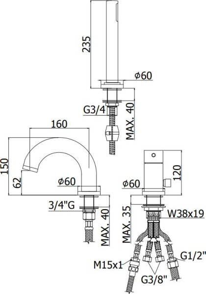 Смеситель Paffoni Light LIG040LCR на борт ванны, хром