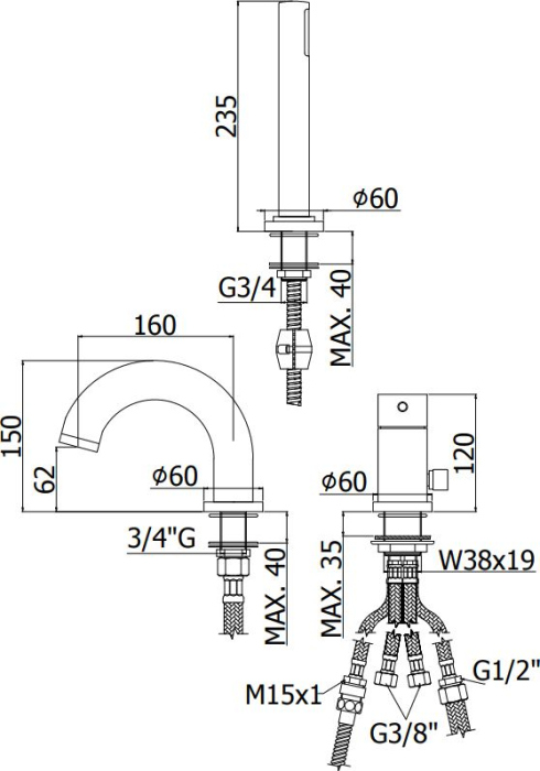 Смеситель Paffoni Light LIG040LCR на борт ванны, хром
