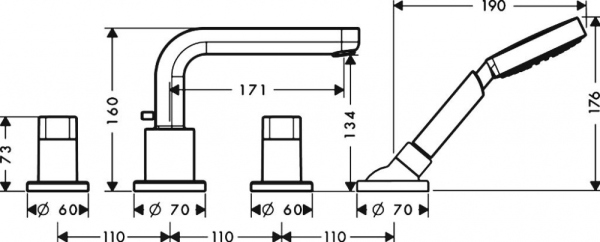 Смеситель Hansgrohe Metris S 31446000 на борт ванны