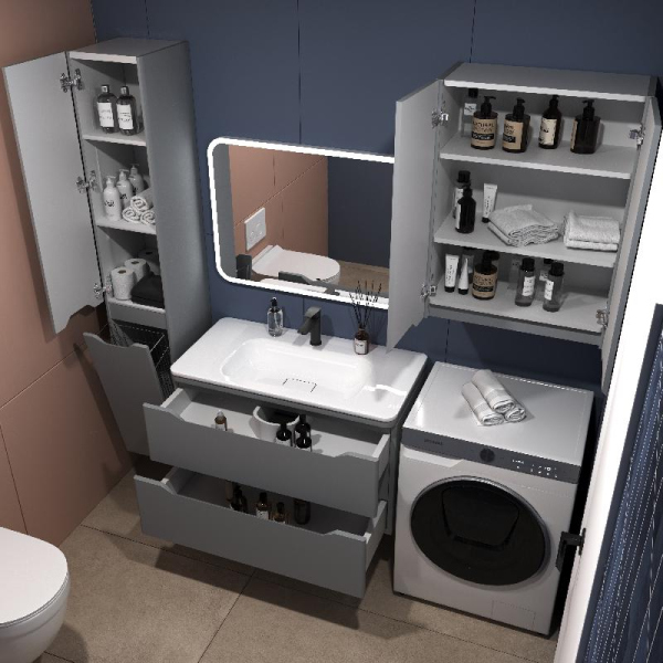 Тумба без раковины Style Line подвесная "Марелла 90" (2 ящ.) серый, PLUS, СС-00002415