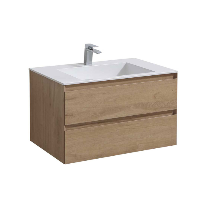 Тумба с раковиной Vincea Luka 800 подвесная, 2 выкатных ящика soft-close, N.Oak, VMC-2L800NO+VCB-13800G