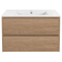 Тумба с раковиной Vincea Gio 800 подвесная, 2 выкатных ящика soft-close, N.Oak, VMC-2G800NO+VBS-13980