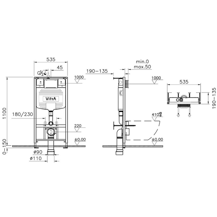 Комплект унитаз Vitra Zentrum 9012B003-7206 с инсталляцией