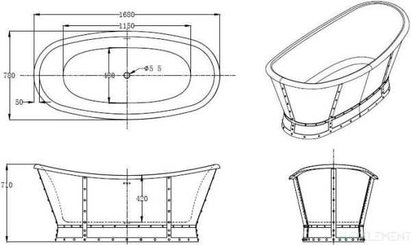Акриловая ванна BelBagno BB33-CF36