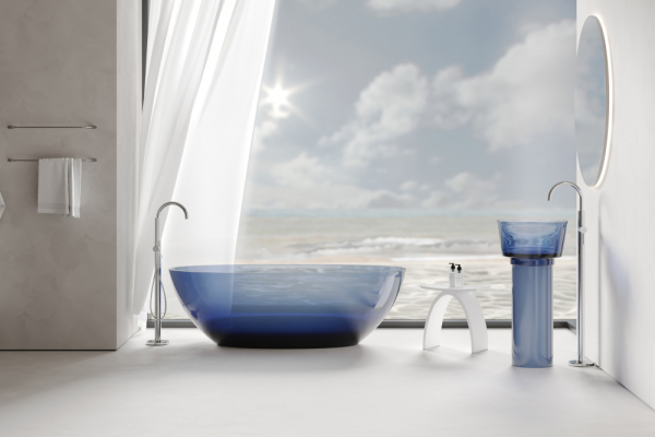 Раковина отдельностоящая прозрачная ABBER Kristall AT2702Saphir-H синяя