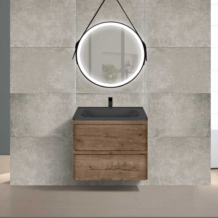 Тумба с раковиной Vincea Vico 600 подвесная, 2 выкатных ящика soft close, V.Oak, VMC-2V600VO+VCB-2VP600W