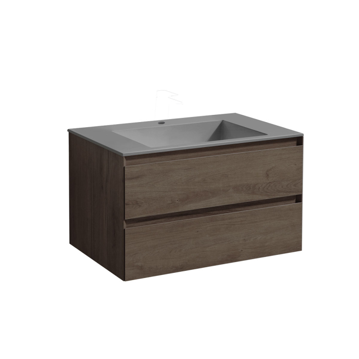 Тумба с раковиной Vincea Luka 800 подвесная, 2 выкатных ящика soft-close, R.Oak, VMC-2L800RO+VCB-13800G