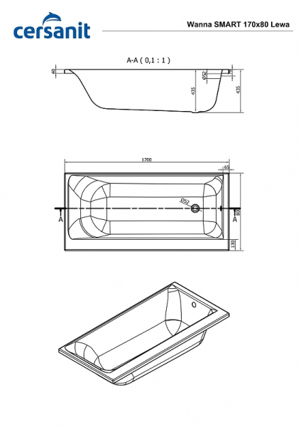 Ванна Cersanit прямоугольная SMART 170x80 левая Ванна Cersanit прямоугольная SMART 170x80 левая