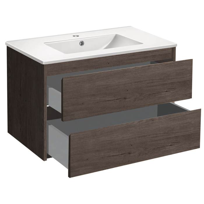 Тумба с раковиной Vincea Gio 800 подвесная, 2 выкатных ящика soft-close, R.Oak, VMC-2G800RO+VBS-13980MB