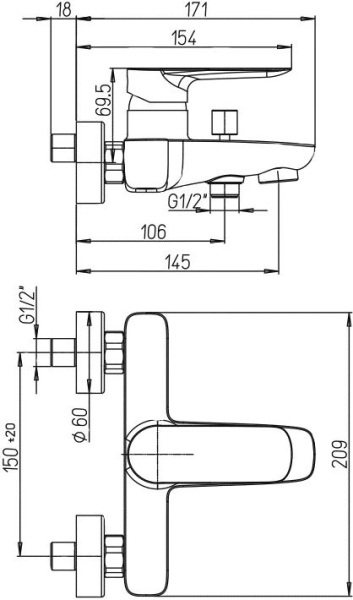 Смеситель Paini Nove 09CR111 для ванны с душем