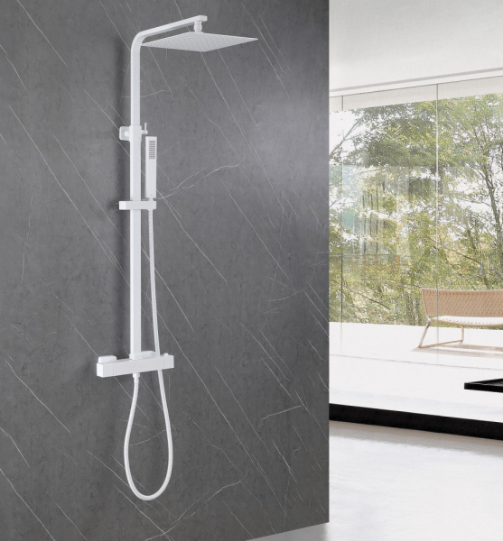 Душевая стойка ABBER Daheim AF8260WL с термостатом без излива, белая матовая