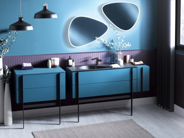 Тумба с раковиной, ножками и перекладиной Jacob Delafon Nouvelle Vague 100 EB3032-G91+EXAQ112-Z-MG2+EB3055-BLV+EB3051-BLV подвесная Аквамарин