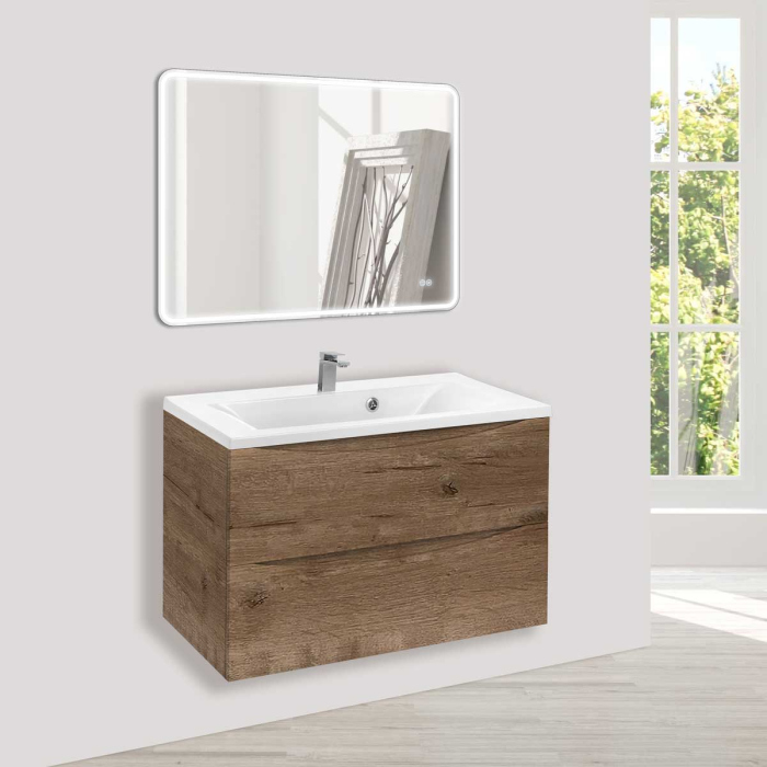 Тумба с раковиной Vincea Mia 750 подвесная, 2 выкатных ящика soft close, V.Oak, VMC-2MA750VO+VCB-3M750W