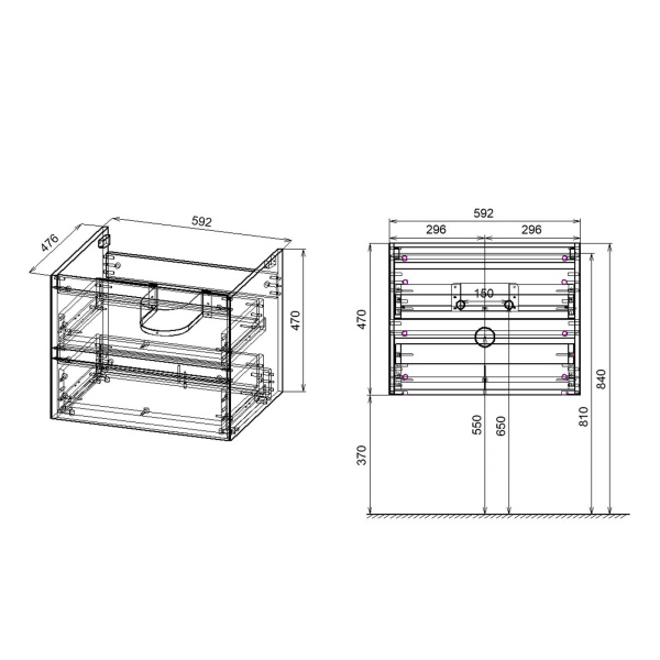 Тумба с раковиной Vincea Luka 600 подвесная, 2 выкатных ящика soft-close, G.Stone, VMC-2L600GS+VCB-13600B Тумба с раковиной Vincea Luka 600 подвесная, 2 выкатных ящика soft-close, G.Stone, VMC-2L600GS+VCB-13600B