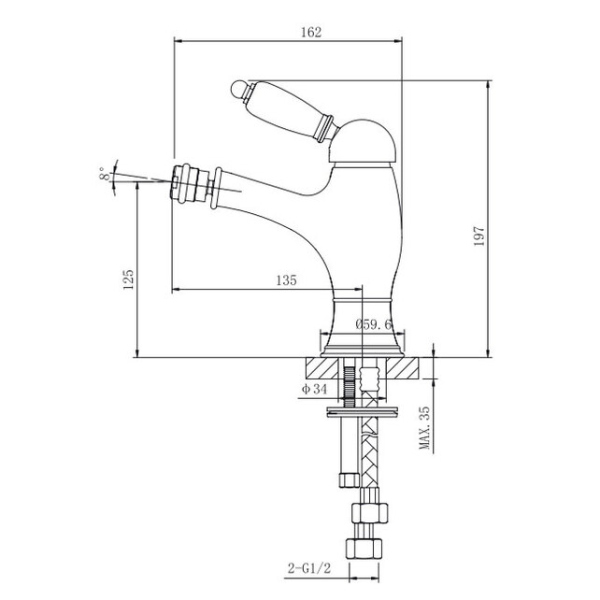 Смеситель биде с д/к и подводкой (хром) Caprigo, 02-533-crm