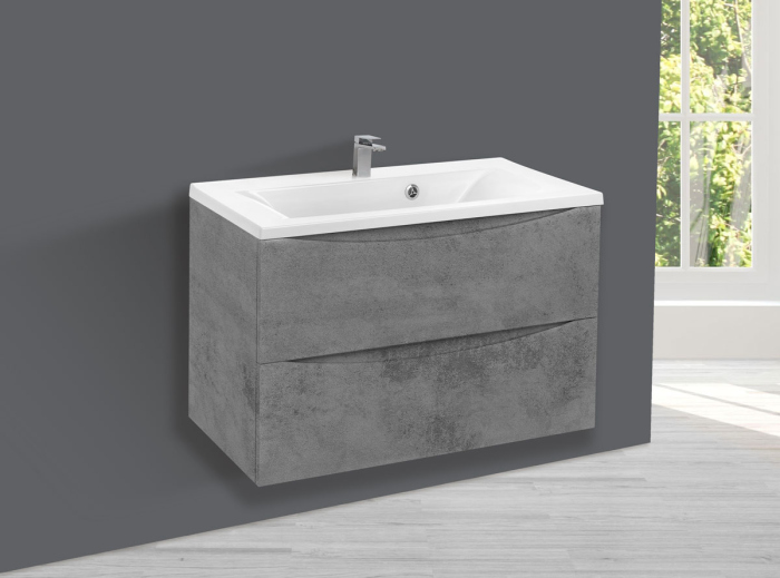 Тумба с раковиной Vincea Mia 800 подвесная, 2 выкатных ящика soft close, Beton, VMC-2MA800BT+VCB-3M800W