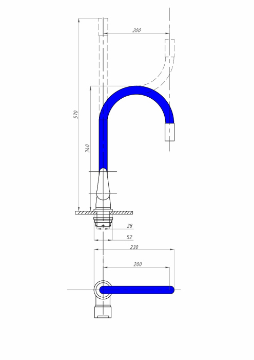 Смеситель для кухни FAUZT FZs-822-B101 гибкий излив тип См-МОЦБА Синий