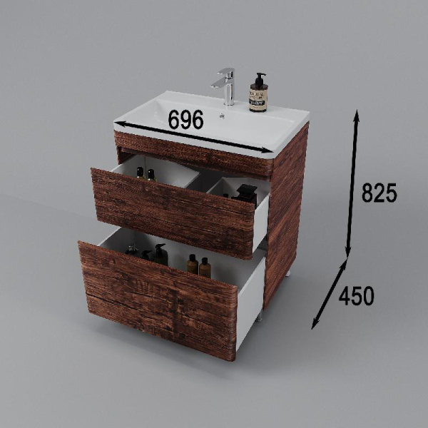 Тумба без раковины напольная Style Line "Атлантика 70", Люкс старое дерево, СС-00002343