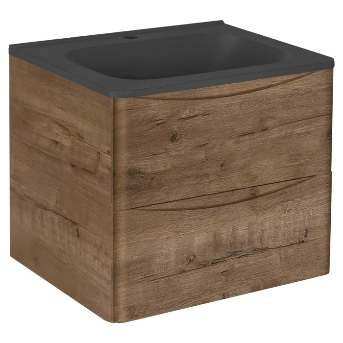 Тумба с раковиной Vincea Paola 600 подвесная, 2 выкатных ящика soft close, V.Oak, VMC-2P600VO+VCB-2VP600W