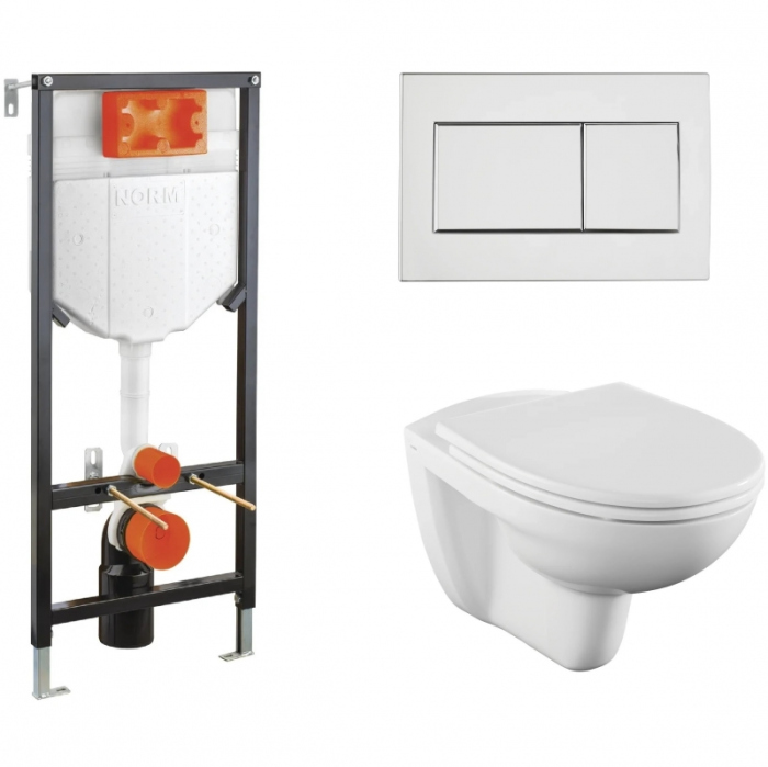 Комплект унитаза с инсталляцией Vitra Norm Fit 9773B099-7207 с сиденьем и клавишей смыва
