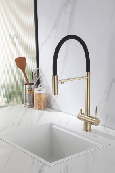 Смеситель ABBER Wasser Kreis AF81141G для кухни с подключением фильтра, золото матовое