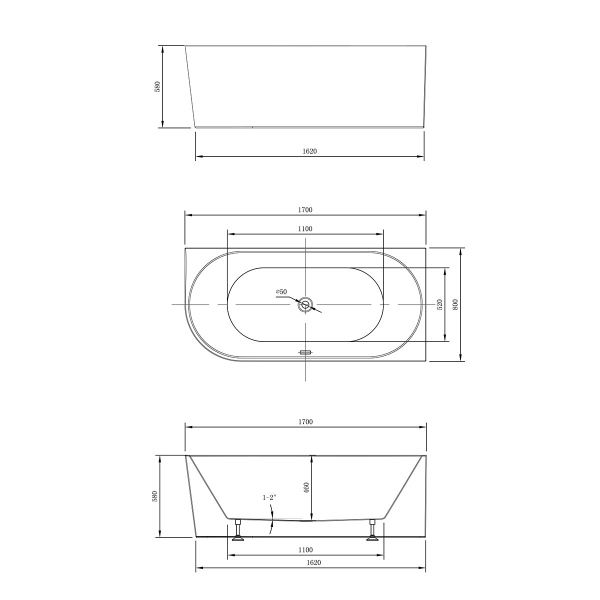 Ванна акриловая Vincea VBT-402-1700R, 1700*800*580, цвет белый, правая Ванна акриловая Vincea VBT-402-1700R, 1700*800*580, цвет белый, правая
