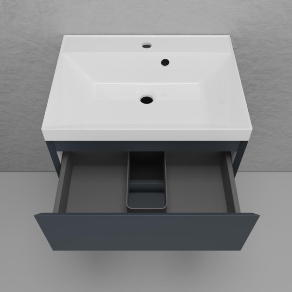 Тумба без раковины подвесная "Манхэттен 60" ЭМАЛЬ 60 2 ящика PLUS графит, ЛС-00002366