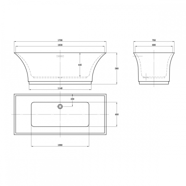 Ванна акриловая Vincea, VBT-113,170х75