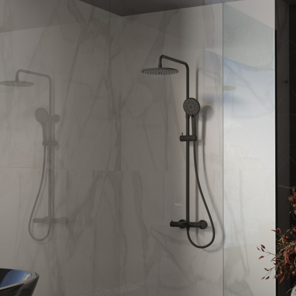 Душевая стойка Vincea Rondo VSFS-1R1MB с изливом, черный матовый