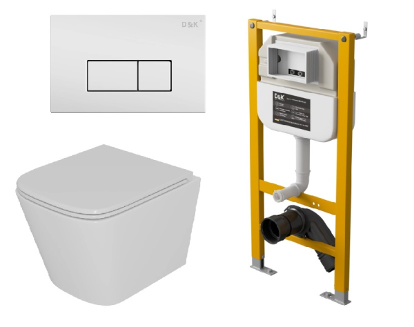 Комплект 3 в 1 D&K Унитаз подвесной безободковый, инсталляция, клавиша смыва (DS1431622)