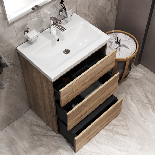 Комплект мебели для ванной AM.PM Gem S 60 BK91GC Светлый дуб, смесителем и аксессуарами