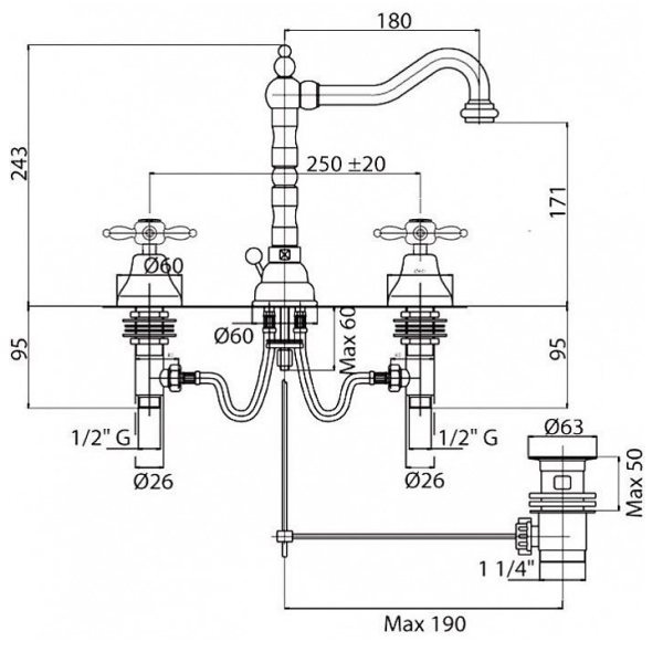 Смеситель для раковины Cezares Nostalgia NOSTALGIA-BLS2-03/24