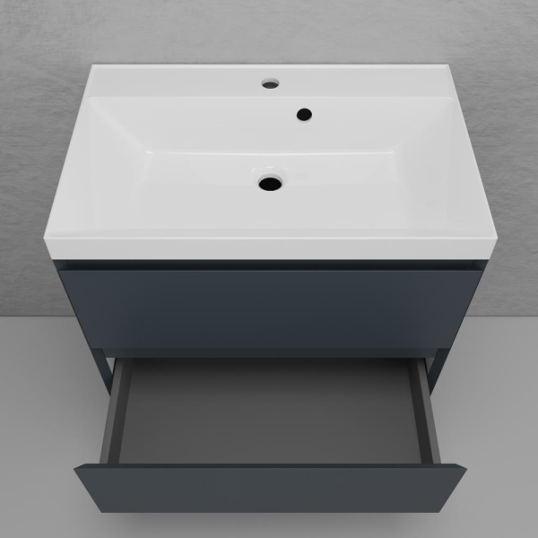 Тумба без раковины подвесная "Манхэттен 70" ЭМАЛЬ 70 2 ящика PLUS графит, ЛС-00002363