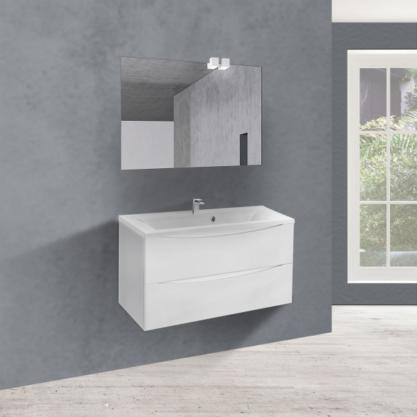 Тумба с раковиной Vincea Mia 900 подвесная, 2 выкатных ящика soft close, G.White, VMC-2MA900GW+VCB-3M900G