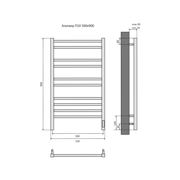 Полотенцесушитель электрический Aquatek (Акватек) Альтаир П10 500х900 мм, AQ EL KP1090CH