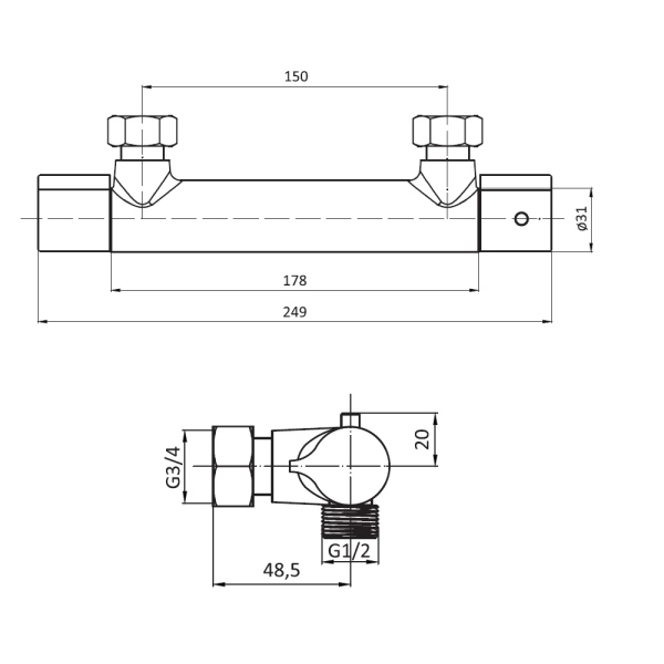 Смеситель для душа с термостатом Damixa Jupiter, 776000000