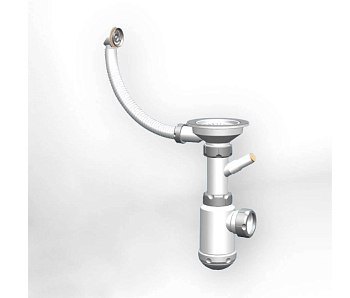 Сифон для кухонных моек GRAND 3 1/2 с круглым переливом и винтом металл. с отводом (СФ-0021)