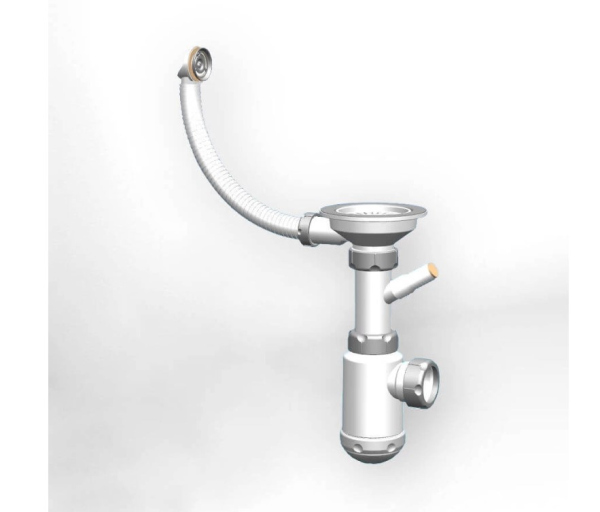 Сифон для кухонных моек GRAND 3 1/2 с круглым переливом и винтом металл. с отводом (СФ-0021)