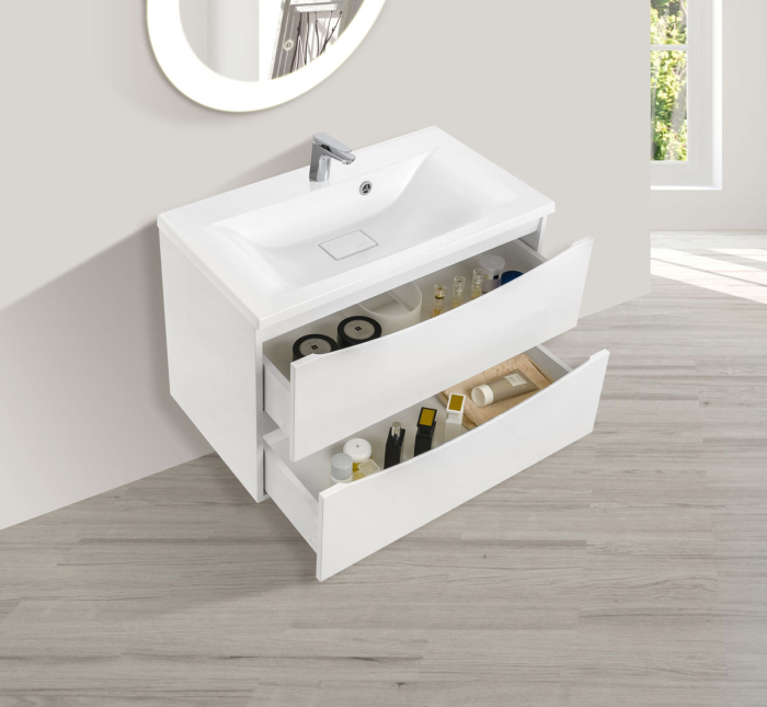 Тумба с раковиной Vincea Mia 750 подвесная, 2 выкатных ящика soft close, G.White, VMC-2MA750GW+VCB-3M750W